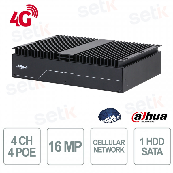 WizMind AI 4 Channel 4G PoE Industrial NVR -40°/+70°C 1HDD H.265+ Professional Video Surveillance - Dahua