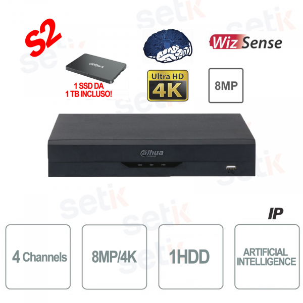 Dahua NVR2104HS-I2 4-Channel WizSense AI NVR with 1TB SSD, Facial Recognition, and H.265+