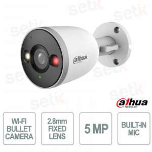 Caméra Dahua WiFi 5MP 2,8 mm Bullet IP67 avec détection humaine IA, double éclairage intelligent et microphone intégré - Dahua