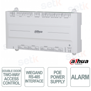 Contrôleur d'accès bidirectionnel à double porte Dahua ASC4202B-D avec RFID, code QR, empreinte digitale et PoE IA