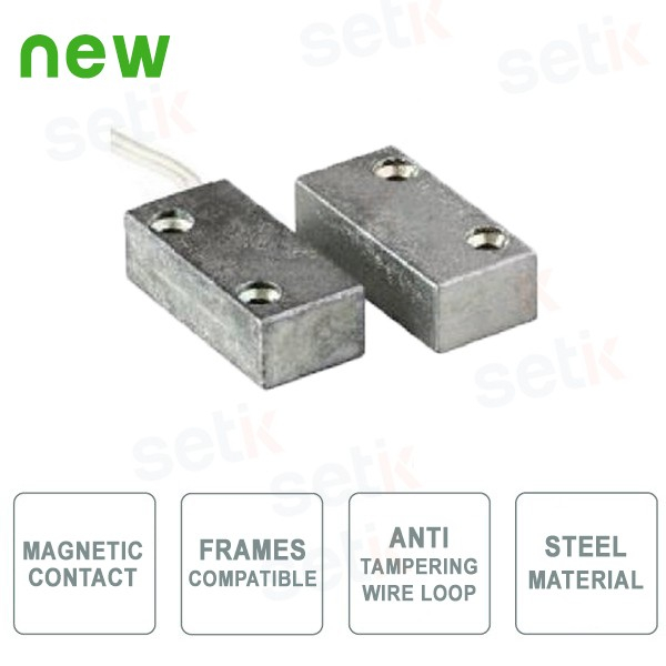 Wired small magnetic contact - Exposed assembly - Anti-tampering Loop - Steel colour