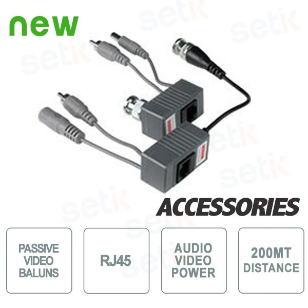 Passive Video Balun RJ45 Audio+Video+Power 200Mt.