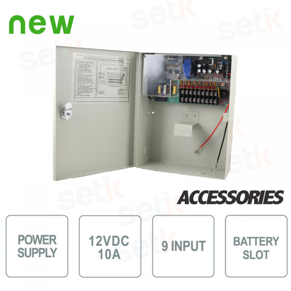 Caja de fuente de alimentación 12V 10A - 9 conexiones - Preparación de la batería - Setik