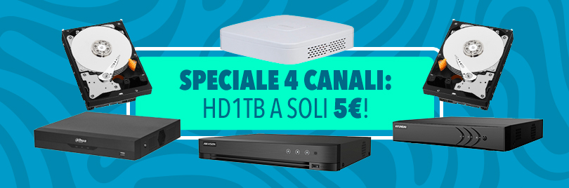 Hard Disk 1TB rigenerato in omaggio con tutti i registratori 4 canali
