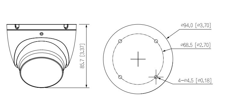 Schema dettagliato con le dimensioni della telecamera HAC-HFW1500TLM-IL-A-S2