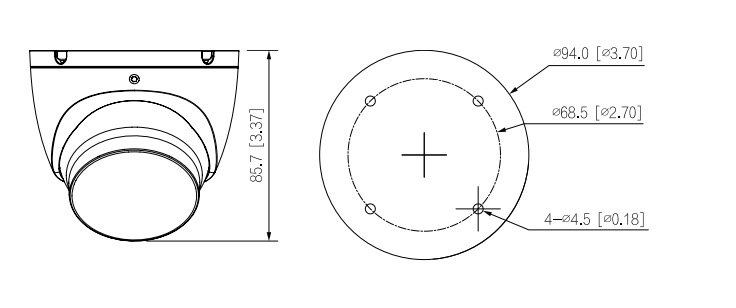 Schema dettagliato con le dimensioni della telecamera HAC-HFW1500TLM-IL-A-S2