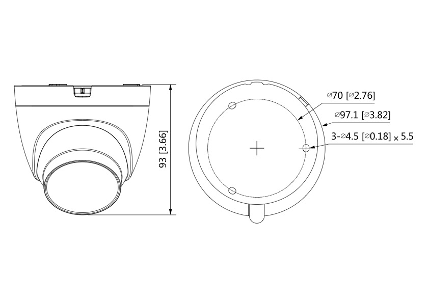 Schema dettagliato con le dimensioni della telecamera HAC-HDW1200TRQ-Z-A-S5