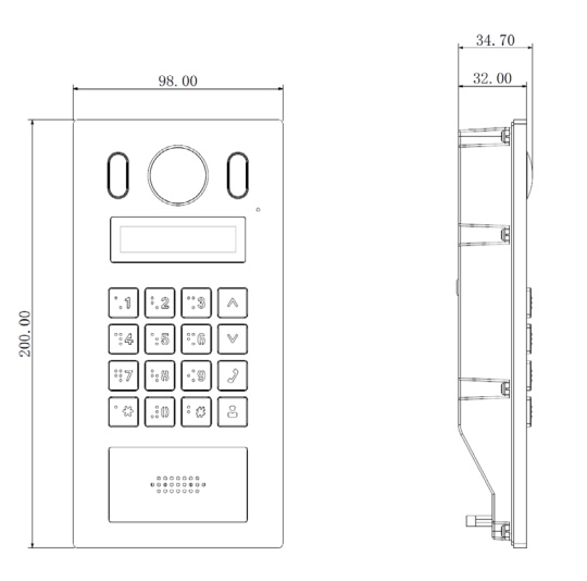 Schema dimensioni postazione esterna VTO2202F-P-S2