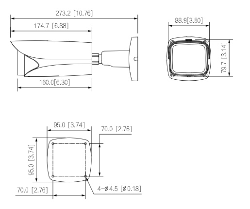 Schema con le dimensioni della telecamera Dahua HAC-HFW3231E-ZH