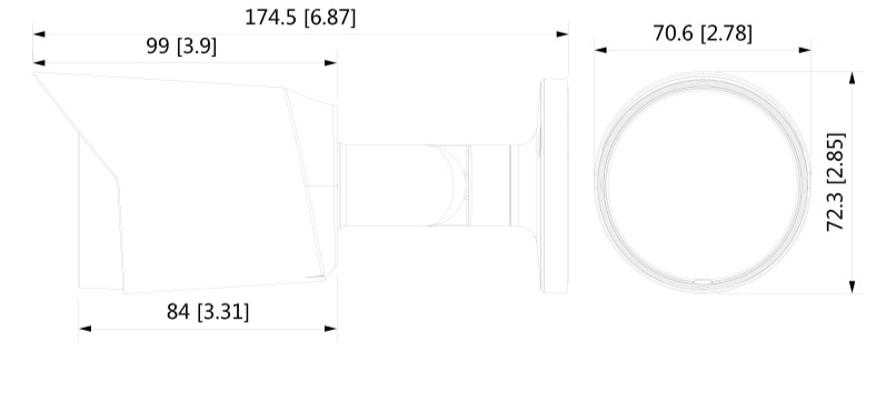 Schema dettagliato con le dimensioni della telecamera HAC-HFW1500T-A-S2