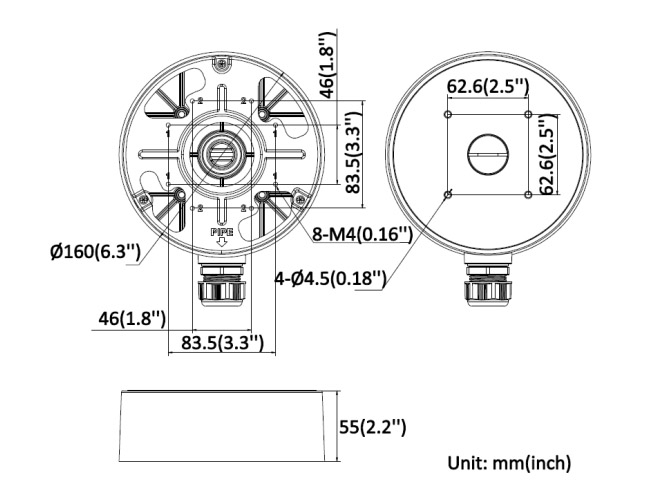 DS-2280ZJ-WA160 dimensioni