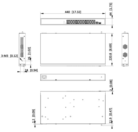 Dimensions du DS-3E1526P-EI-M