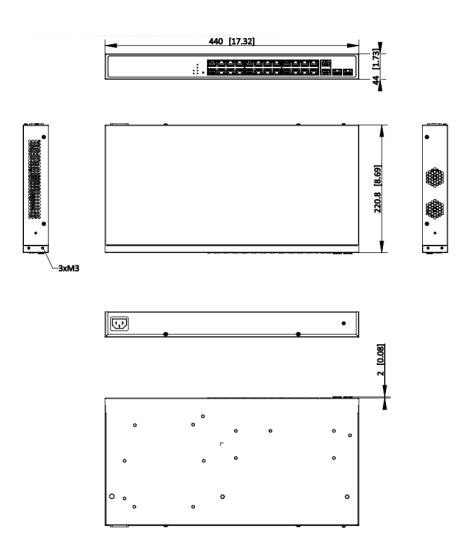 DS-3E1528HP-SI-24P2T2F dimensions