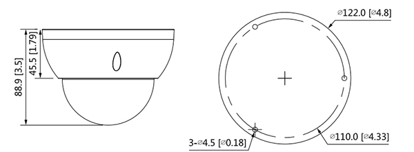 Schema con le dimensioni della telecamera dome hdcvi HAC-HDBW1400R-VFHAC-HDBW1500R-Z-S2
