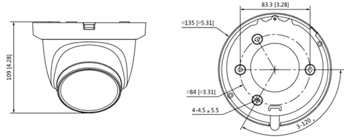 Schema dettagliato con le dimensioni della telecamera HAC-HDW1200TMQ-Z-A-S5