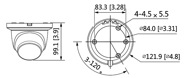 Schema con le dimensioni della telecamera dome hdcvi HAC-HDW1500TMQ-A-S2