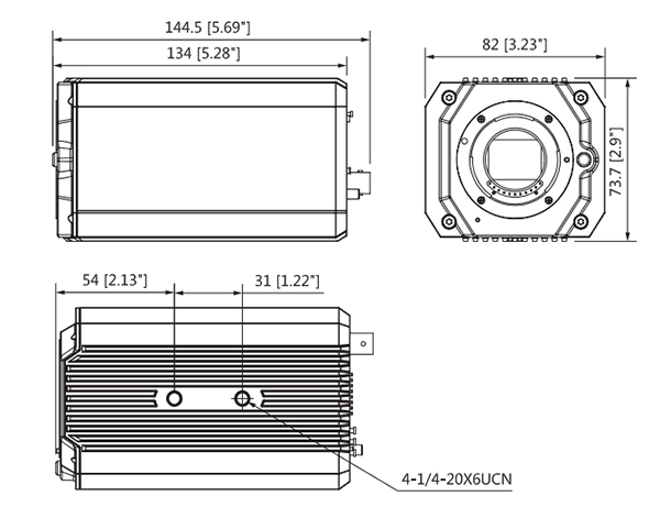 Schema dettagliato con le dimensioni della telecamera HAC-HF3805G Dahua