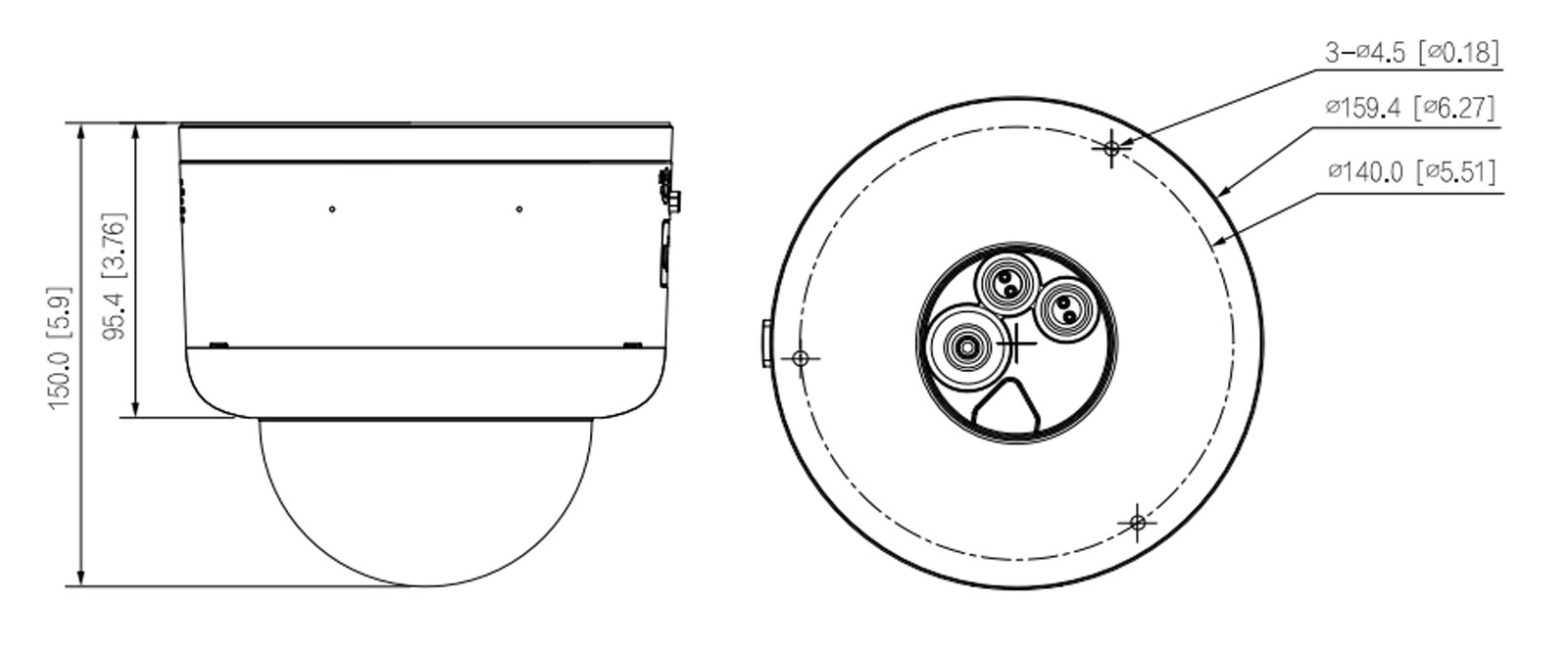 Dimensions de l'IPC-HDBW5459Z-ZHE-PV-PRO