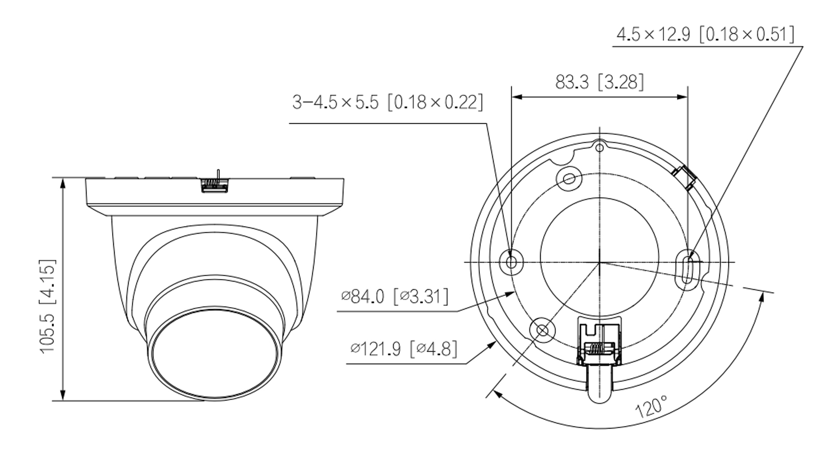 Dimensions de l'IPC-HDW5559TM-ASE-IL