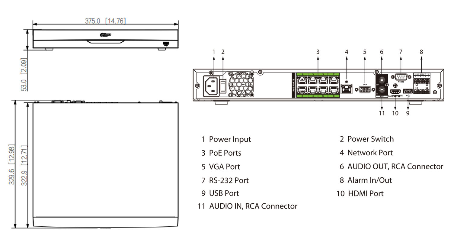 NVR5232-8P-EI2 dimensions