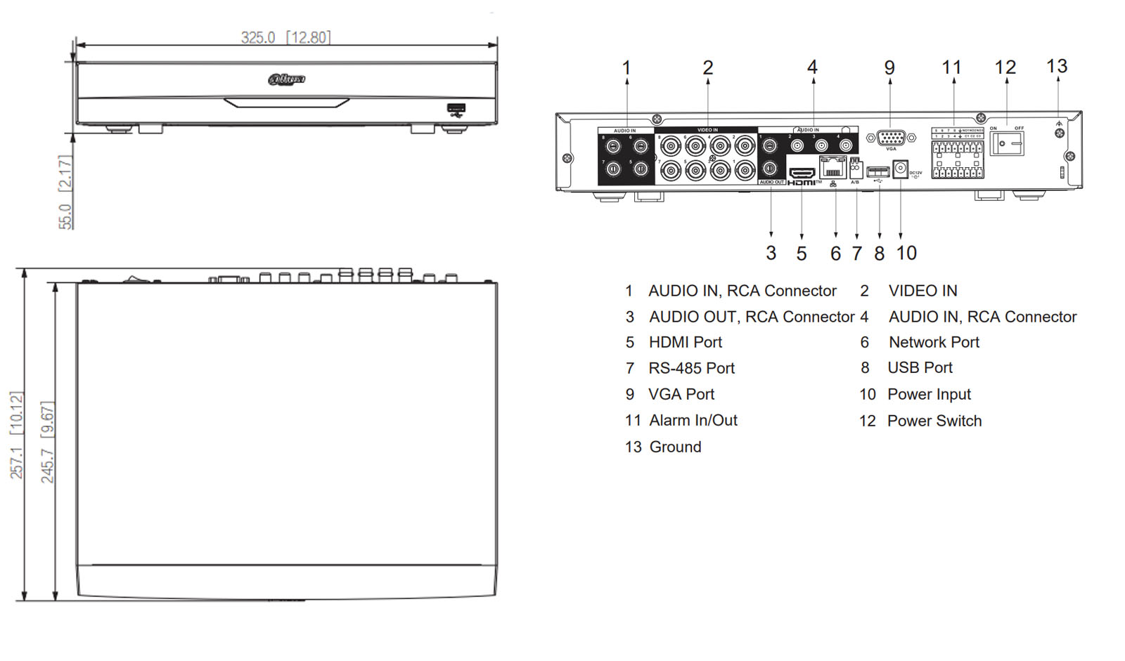Dimensions du XVR5108HE-I3-T