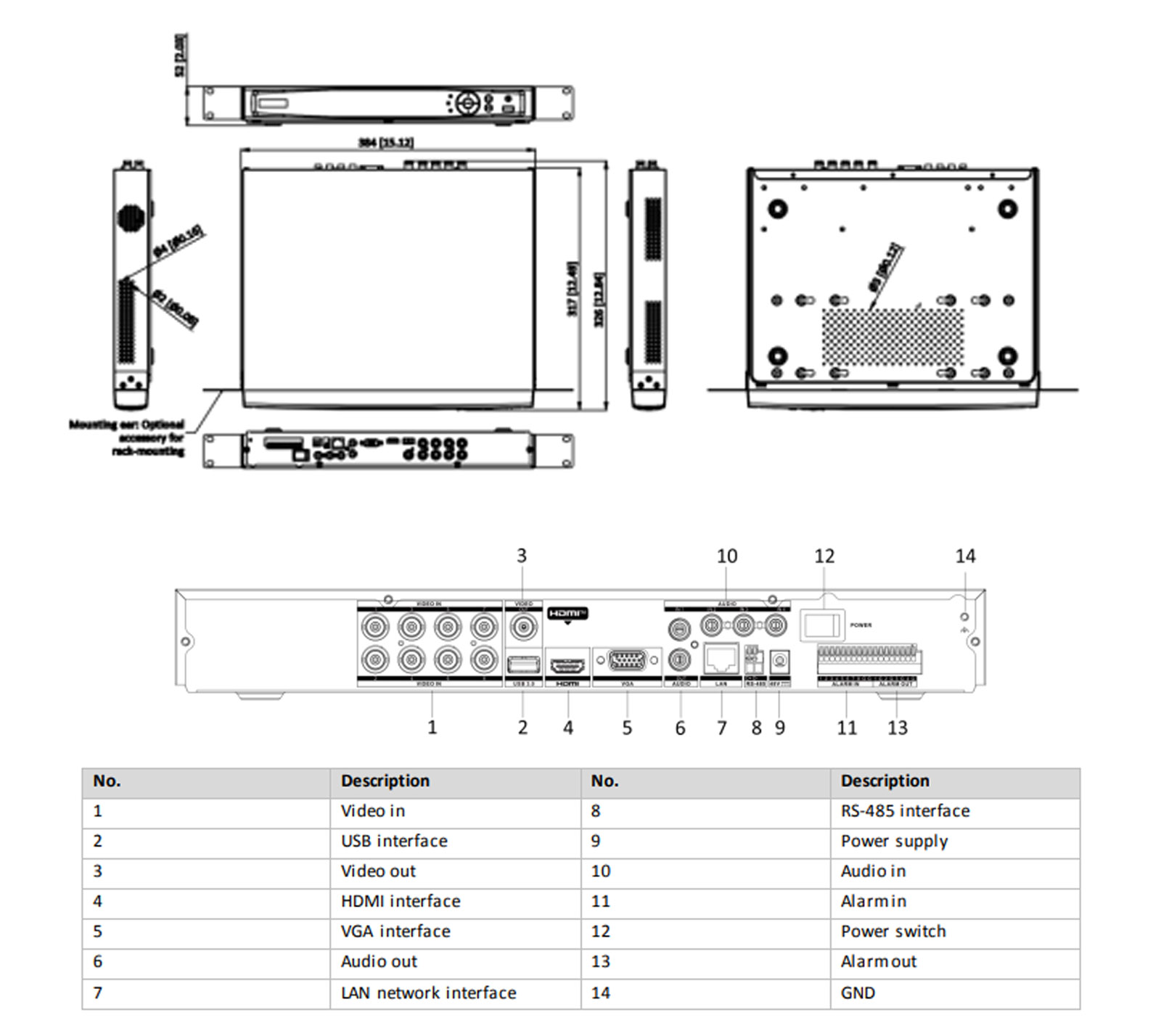 Dimensions de l'iDS-7208HUHI-M2-PXT-4A+8-4ALM