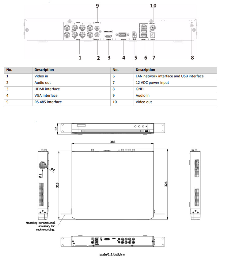 iDS-7208HUHI-M2-X 4A+8IN-4ALM dimensioni