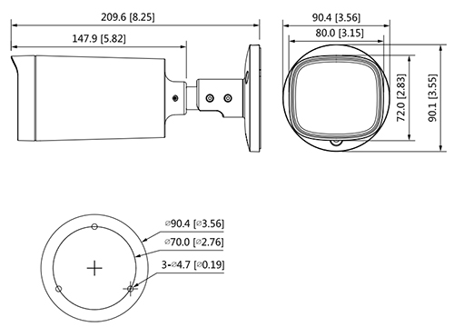 Schema dimensioni telecamera dahua HAC-HFW1500R-Z-IRE6-S2